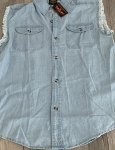 Milwaukee Leather Performance Apparel Mens Denim Sleeveless Shirt Blue Large NWT - Picture 1 of 9