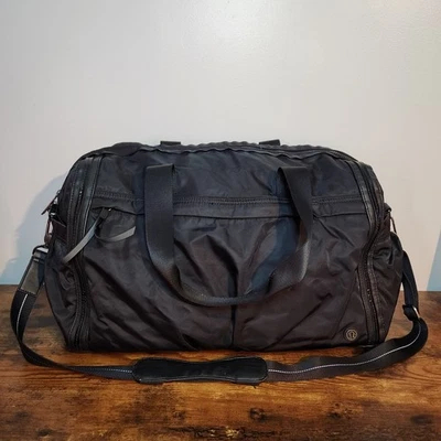 Lululemon Athletica Duffle Bag Black Gym Yoga Pockets Straps - Image 1 of 4