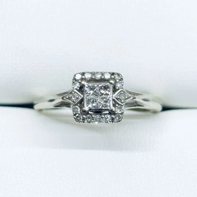 0.15 Ct 10k White Gold Princess Cut Diamond Halo Square Engagement Ring Size 7 - Image 1 of 4