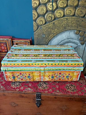 INDIAN VINTAGE HAND PAINTED IRON STORAGE  TRUNK/TABLE/DISPLAY - Image 1 of 4