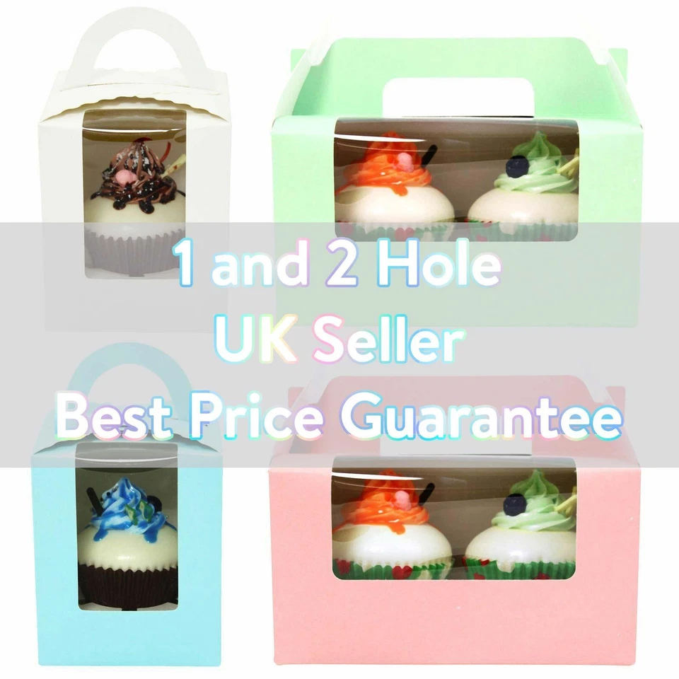 Large Coloured Cupcake Boxes with Window and Handle - Muffin Packaging Double - Image 1 of 1