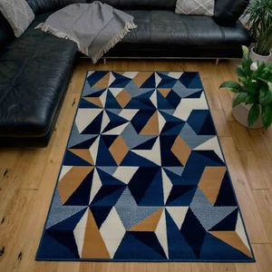 Alfombras geométricas azul marino para sala de estar | Llamativas alfombras geo beige para pasillo - Imagen 1 de 17