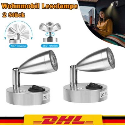 2x 12V LED Leselampe Wandleuchte Mit Schalter Wohnmobil Wohnanhänger Afkllisvzfc - Bild 1 von 4