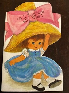 Vintage Birthday Card, 1968, Girl in Big Hat, Forget Me Not - Picture 1 of 2