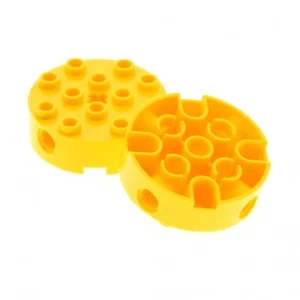 2x Lego Round Brick 4x4x1 Yellow 4 Pin Holes Axle Hole 4124174 6222 - Picture 1 of 1