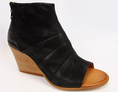 NEW! Miz Mooz KEATON Black Leather Peep Toe Booties Wedge Women's Size 9.5 Med - Image 1 of 4