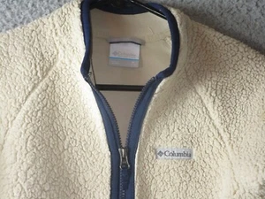 COLUMBIA YOUTH BOYS FLEECE JACKET BEIGE NAVY BLUE MEDIUM 10/12 POLYESTER USED - Picture 1 of 3