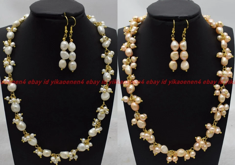 Brazalete collar de perlas barrocas de agua dulce blanco/rosa natural 6-10 mm 18/7,5" Foto 1 de 1