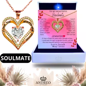 Soulmate CUSTOM Love Gift Heart Necklace Girlfriend Birthday Gifts - Picture 1 of 36