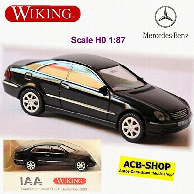 Mercedes Benz CLK Coupé 2002-05 C209 IAA 2003 Nero Black 1:87 Wiking 221 03 - Immagine 1 di 3