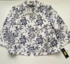 Jones New York Womens White Jacket Sz 12 Blue Floral Career NWT Martinique $229 - Picture 1 of 7