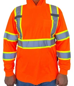 Hoodie Orange High Visibility Safety Shirt With Reflective Stripes - Picture 1 of 2
