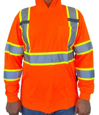Hoodie Orange High Visibility Safety Shirt  With Reflective Stripes - Image 1 of 2