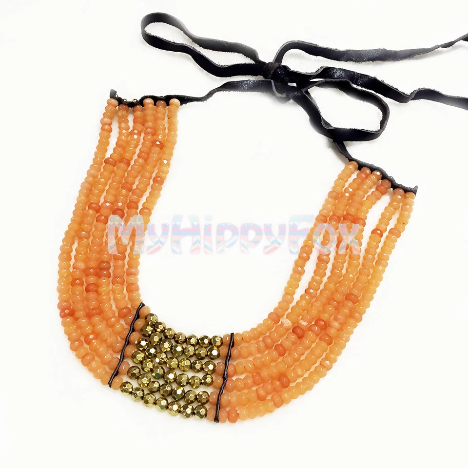 Lucky Brand золотистый бисер сердолик камень кожаный воротник ожерелье - Изображение 1 из 1