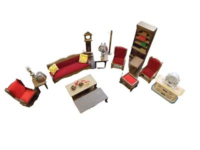Vtg BIG Lot Wooden A Price Dollhouse Furniture Set Living Room Clock Tables Lamp - Image 1 of 4