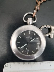 Skagen 104LSSM Pocket Watch Needs Battery Ultra Slim Stainless Preowned - Picture 1 of 10