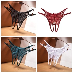 Sexy Thongs Panties Open Crotch G-string Crotchless Underwear Flower Night Lace - Picture 1 of 11