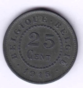 BELGIUM BELGIQUE BELGIE 25 Centimes 1915 WWI KM82, very nice grade (bel1045) - Picture 1 of 2