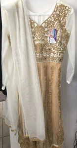 Pakistani/Indian women bridal frock dress size 38 ,gold , embroidery, net, 3pc - Picture 1 of 12