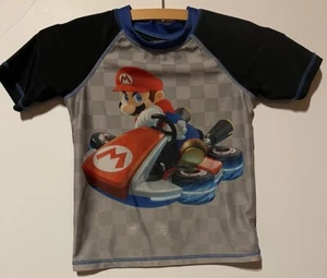 Mario Kart Rash Guard Size 5/6 Short Sleeve Grey Black Front Logo Graphics - Picture 1 of 3
