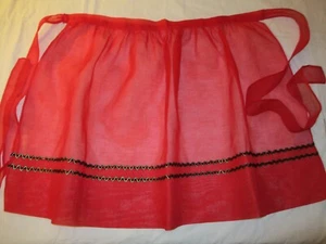 VINTAGE 1950s, LADIES HALF APRON, HAND MADE, SHEER RED ORGANDY & RICK RACK, NICE - Picture 1 of 5