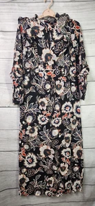 Who What Wear Maxi Dress XS Black Boho Batik Floral Ruffle Long Sleeve Women's - Picture 1 of 7