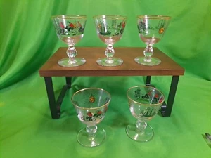 Vintage Libbey/5er Set/Schatzinsel Piraten/8 Unzen Goldrand Bar Brille - Bild 1 von 10