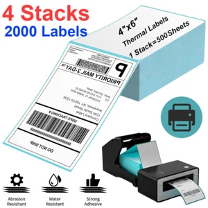 Etiquetas de envío térmico directo plegables con ventilador 2000 4x6 azules para impresoras Zebra y persianas enrollables - Imagen 1 de 12