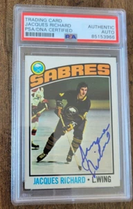 1976-77 TOPPS CARTA FIRMATA JACQUES RICHARD SABRES FLAMES NORDIQUES # 8 PSA DNA - Foto 1 di 1