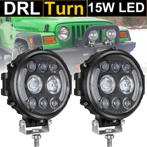 2X For JEEP JK JL 7" Round LED Spot Pods Driving Work Light Bar DRL Turn OffRoad - Picture 1 of 15