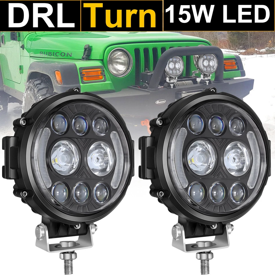 Barra de luces LED redondas de 2x 7" para trabajo de conducción DRL Turn OffRoad para Jeep JK JL Foto 1 de 4