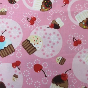 Fabric Cupcakes and Cherries 44" X 18" Robert Kaufman #8102 Screen Print Cotton - Picture 1 of 4