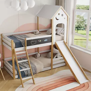 Etagenbett Kieferholz Hochbett mit Lattenrost Rutsche Treppe 90x200cm Kinderbett - Bild 1 von 10