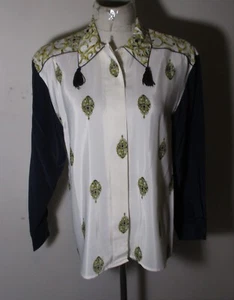 Blusa MARTINIQUE Vintage Blanco Azul Manga Larga Borla Talla 6 - Imagen 1 de 6