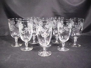 Libbey Glass Company Iced Tea Glasses 3001-20 Gray Cut Flowers Set of 8 - Picture 1 of 11