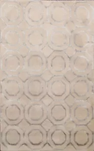 Modern HEXA MOCHA/ GRAY Hand-tufted Octagon Design Area Rug Wool Silk Carpet 4x6 - Picture 1 of 9