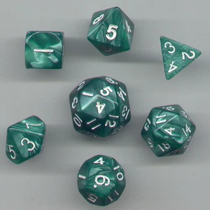 NEU SPECIAL RPG Würfel 7er Set - perlgrün mit D30 D4 D6 D8 D10 D12 D20 - Bild 1 von 1