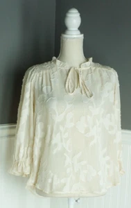 NEW By The River S Sheer Blouse Top Peasant Boho 3/4 Sleeve V-Neck Beige NWT - Picture 1 of 4