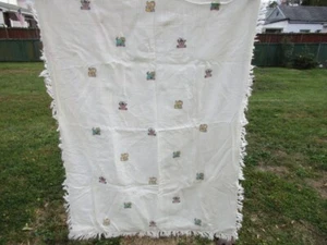 Vintage Cross Stitched Needlepoint Baby Blanket Cover Crib Fringe Lion  37x52 - Picture 1 of 7
