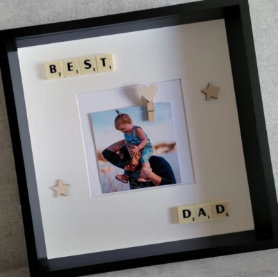 1. Best Dad | Scrabble Picture Photo Frame | Happy Fathers Day Daddy Mum Mummy - Image 1 of 4