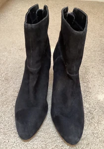 Audrey Brooke Black Suede Boots Ankle Boots, Slim Heel, Back Zipper, Size 7 - Picture 1 of 4