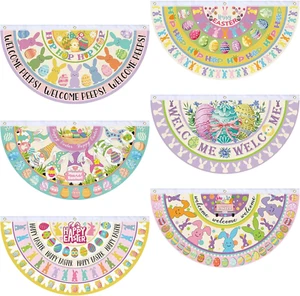 6 Pcs Easter Welcome Bunting Flag Happy Easter Garden Fan Flag Spring Bunny Egg - Picture 1 of 7