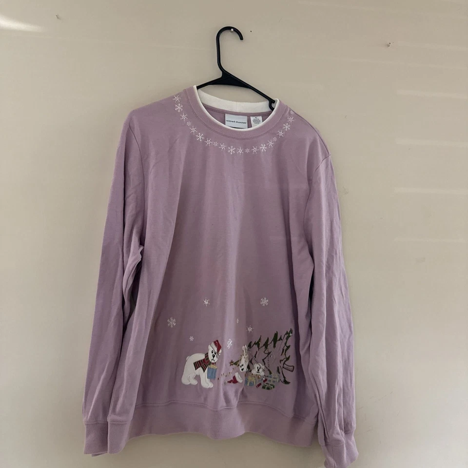 Moletom Alfred Dunner roxo Natal gola redonda GG - Urso polar bordado - Imagem 1 de 4