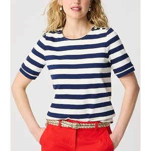 J. Crew Womens Striped T Shirt Top Gold Button Accent Size XL NWT $60 - Picture 1 of 10