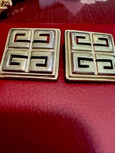 Vintage Givenchy Gold Plated Retro Runway Look Square Clip-on Earrings Signed - Picture 1 of 9