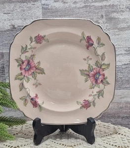 Vintage Shell Pink, Royal China 6.3" Square Dessert Plate with Scalloped Corners - Picture 1 of 11