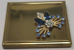 Vtg. Ciner Style Makeup Powder Compact With Hinged Case, Mirror, Rhinestones 218 - Picture 1 of 6