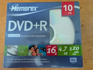 Memorex DVD+R 16X 4.7GB 120Min Recordable MEDIA DISCS 10 & Case New Unopened - Picture 1 of 2