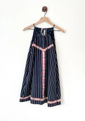 ANTHROPOLOGIE THML Black Stripe Sleeveless Halter Dress Embroidered Womens Small - Image 1 of 4