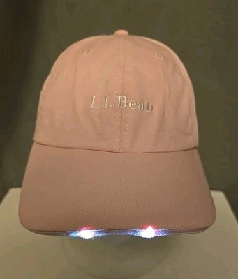 LL BEAN Hat L.E.D. Lighted Pathfinder Pink Leather strapback LED Flashlight Cap - Image 1 of 4
